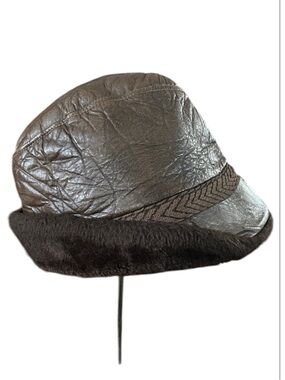 Vintage Brown Leather Faux Fur Aviator Hat